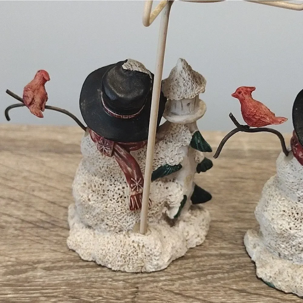 VTG Set of 2 Christmas Ceramic Snowman‎ Metal Shade Tealight Holders